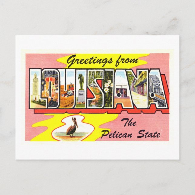Postal Saludos vintage desde Luisiana (Anverso)