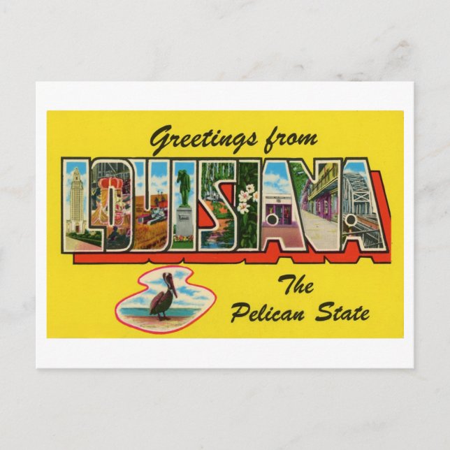 Postal Saludos vintage desde Luisiana (Anverso)