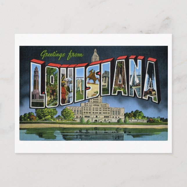 Postal Saludos vintage desde Luisiana (Anverso)