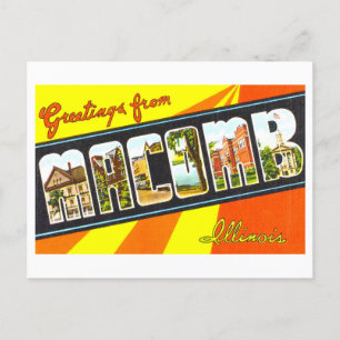 Postal Saludos vintage desde Macomb, Illinois,