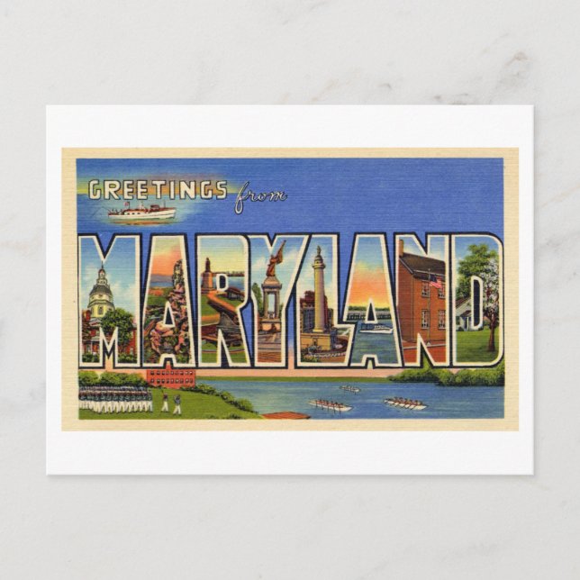 Postal Saludos vintage desde Maryland (Anverso)