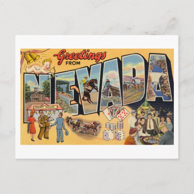 Postal Saludos vintage desde Nevada (Anverso)