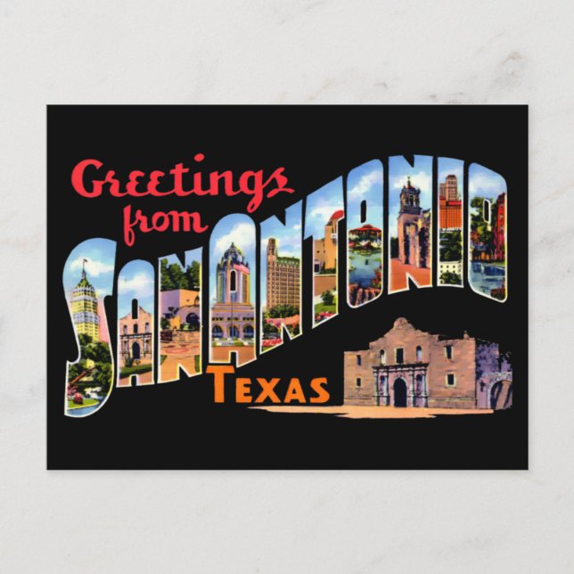 Postal Saludos Vintage desde San Antonio, Texas Travel (Anverso)
