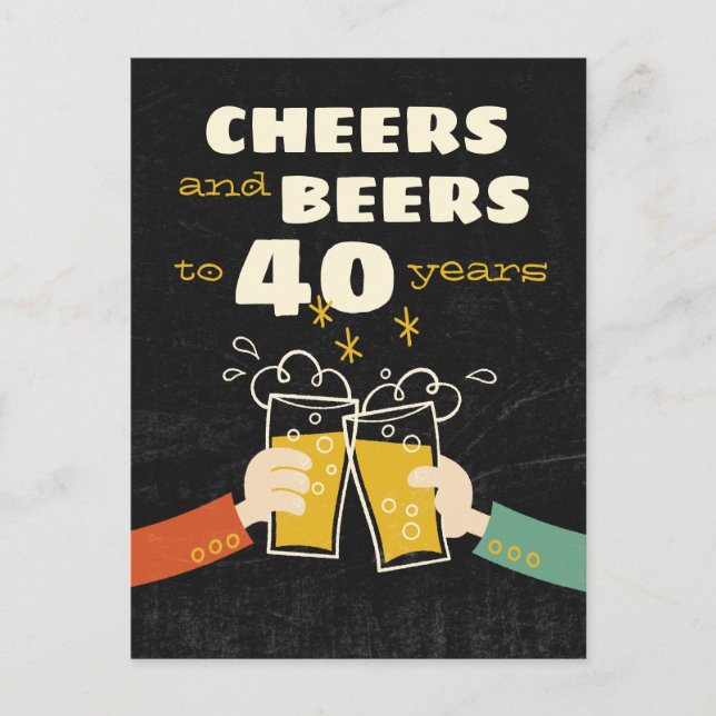 Postal Saludos Y Cervezas A 40 Años Retro Cumpleaños (Anverso)