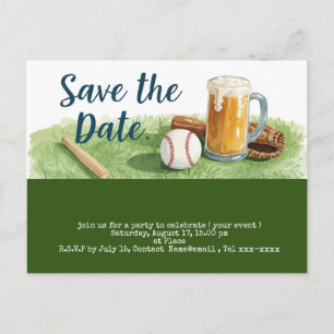 Postal Salva la fecha de béisbol con vaso de cerveza 