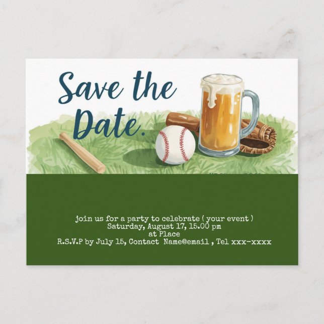 Postal Salva la fecha de béisbol con vaso de cerveza  (Anverso)