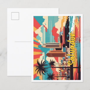 Postal Salvador Bahia Brasil: Ilustracion de viajes de ar