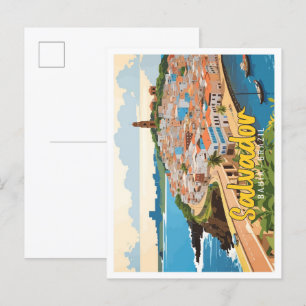 Postal Salvador Bahia Brasil: Ilustracion de viajes de ar