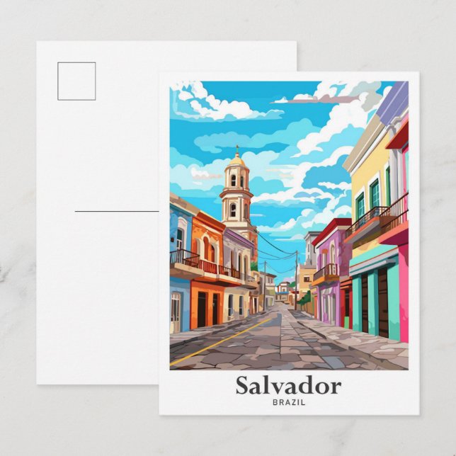 Postal Salvador Brasil: Ilustracion de viajes artístico v (Anverso / Reverso)