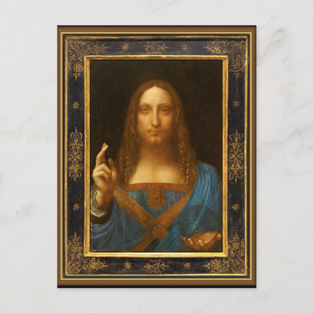 Postal Salvador Mundi de Leonardo da Vinci alrededor de 1 (Anverso)