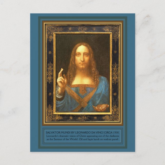 Postal Salvador Mundi de Leonardo da Vinci alrededor de 1 (Anverso)
