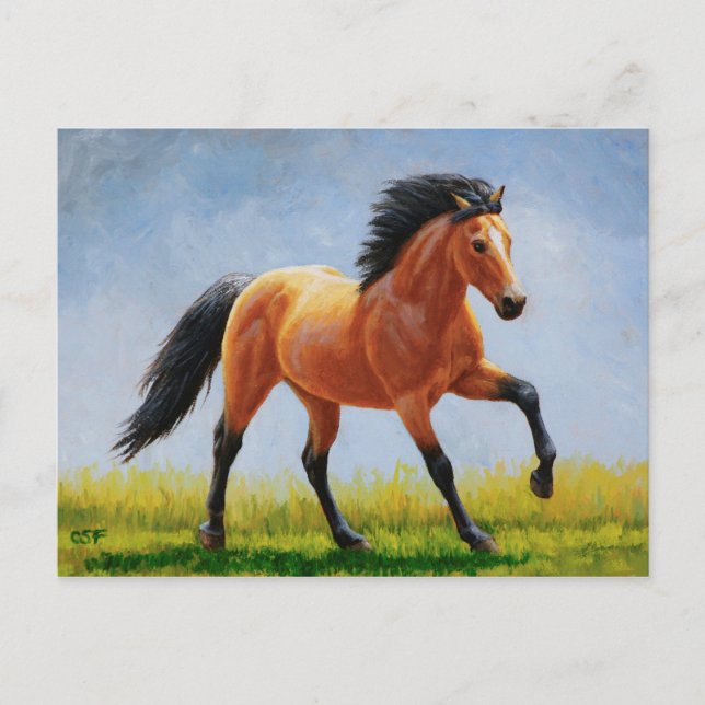 Postal Salvaje Mustang Buckskin Horse Running (Anverso)