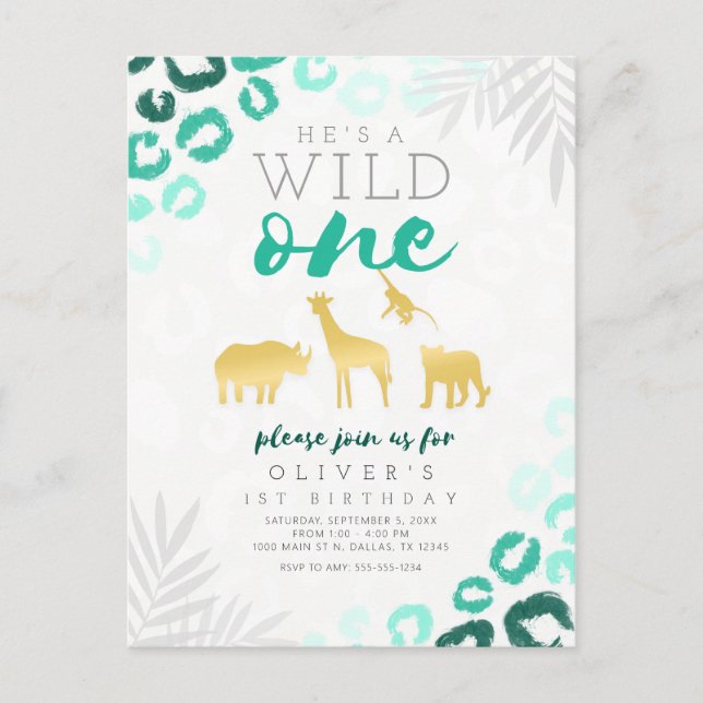 Postal Salvaje Un Safari Azul y Leopardo Oro Primer cumpl (Anverso)