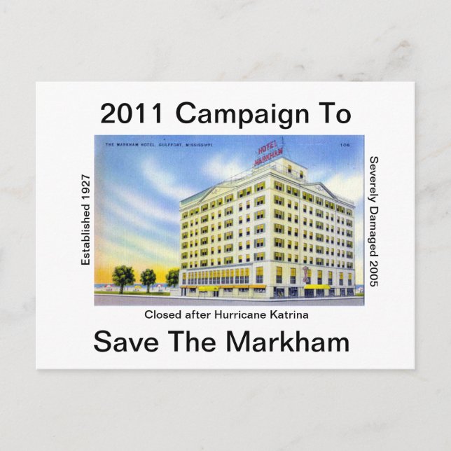 Postal Salvando El Histórico Hotel Markham (Anverso)