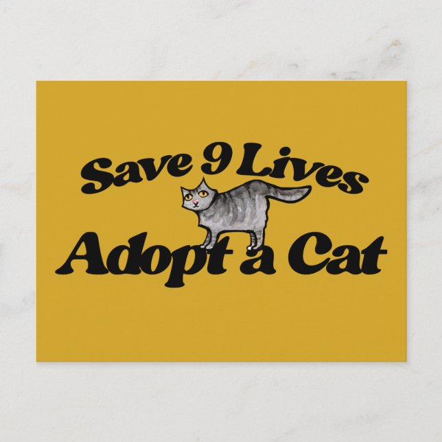 Postal Salvar 9 vidas adoptar un gato (Anverso)