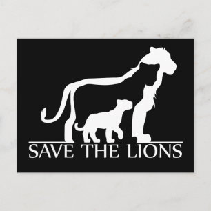 Postal Salvar a los leones (blanco)