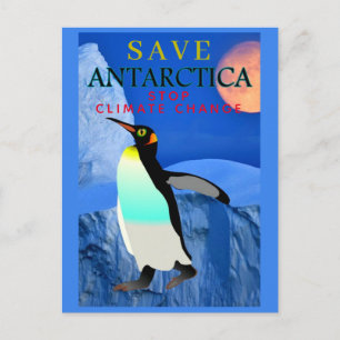 Postal Salvar la Antártida Pingüino Emperador Luna Llena
