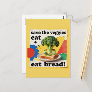 Postal Salvar las verduras comer pan Collage