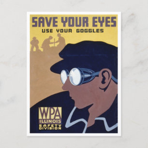 Postal Salvar sus ojos Protección de los gafas vintage