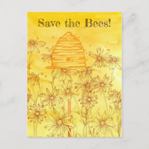 Postal Salve Las Abejas Bee Skep Wildflowers Honeybee