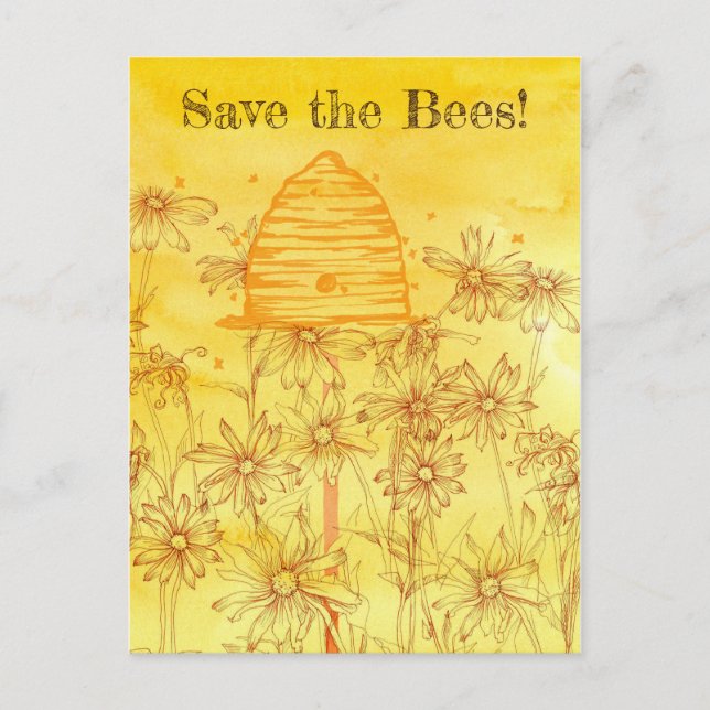 Postal Salve Las Abejas Bee Skep Wildflowers Honeybee (Anverso)