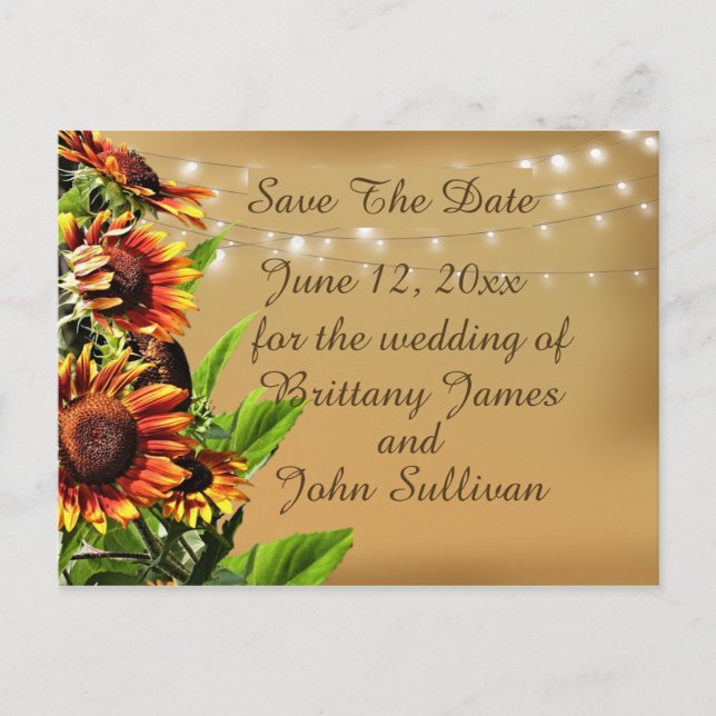 Postal Salven el anuncio de fecha, girasoles (Anverso)