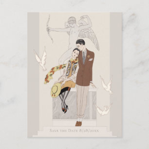 Postal Salven la fecha George Barbier pareja de amor CC12