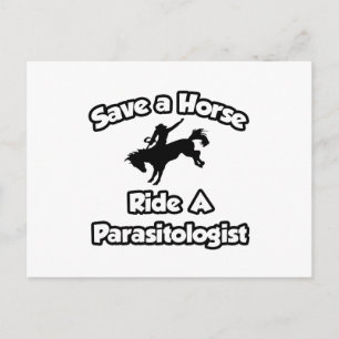 Postal Salven un caballo, viajen en parasitólogo