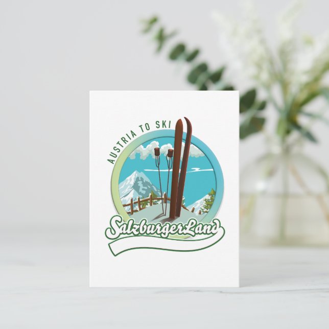 Postal Salzburgerland esquí austríaco (Anverso de pie)