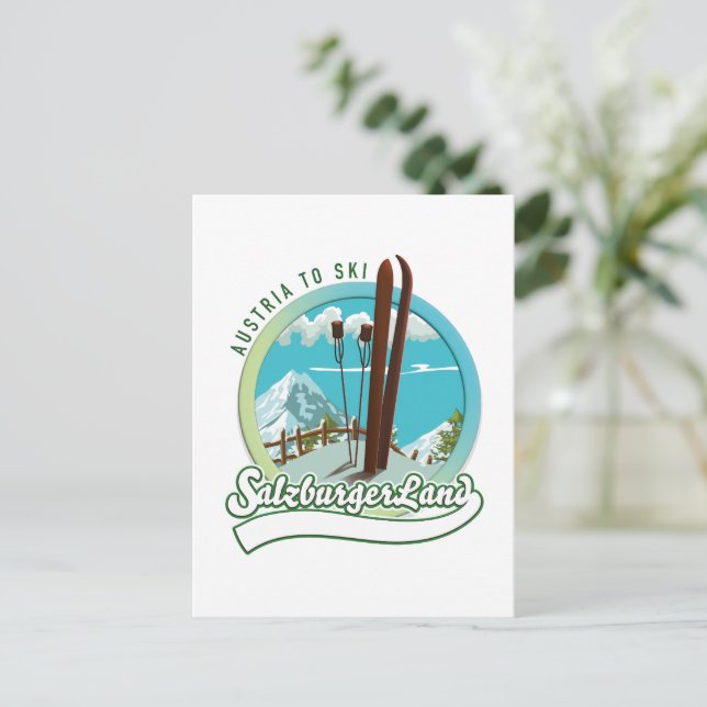 Postal Salzburgerland esquí austríaco (Anverso de pie)