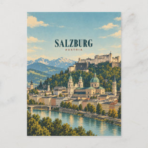 Postal Salzburgo Austria Arte de Viaje Vintage