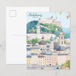 Postal Salzburgo Austria Gouache Paint Ilustracion Viaje