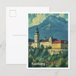 Postal Salzburgo Austria Ilustracion de viajes artísticos
