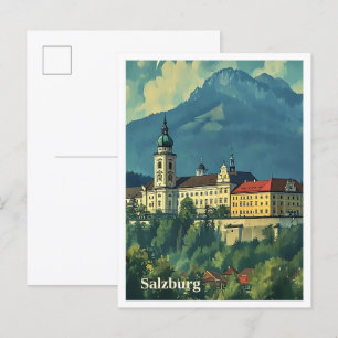 Postal Salzburgo Austria Ilustracion de viajes artísticos
