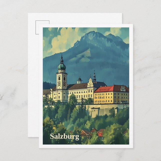 Postal Salzburgo Austria Ilustracion de viajes artísticos (Anverso / Reverso)
