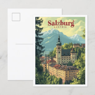 Postal Salzburgo Austria Ilustracion de viajes de arte vi