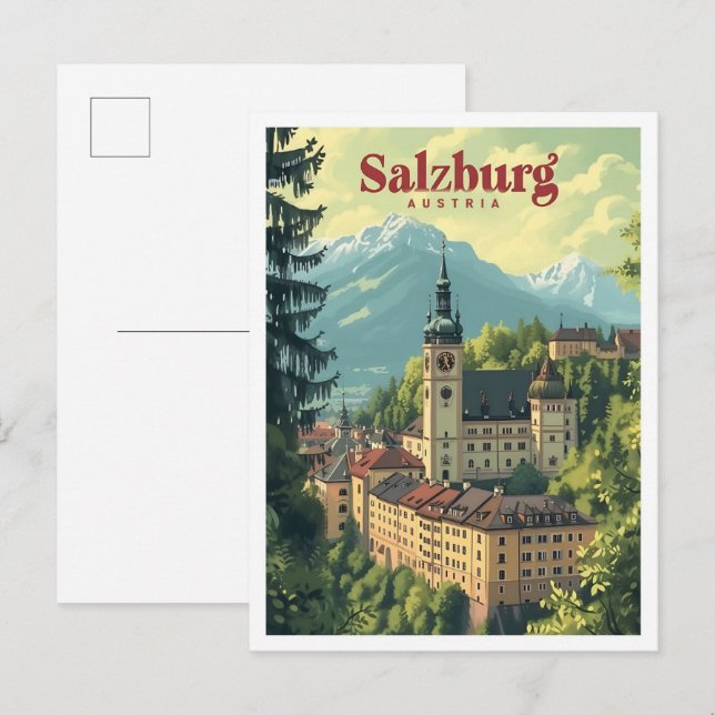 Postal Salzburgo Austria Ilustracion de viajes de arte vi (Anverso / Reverso)