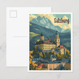 Postal Salzburgo Austria Ilustracion de viajes de arte vi