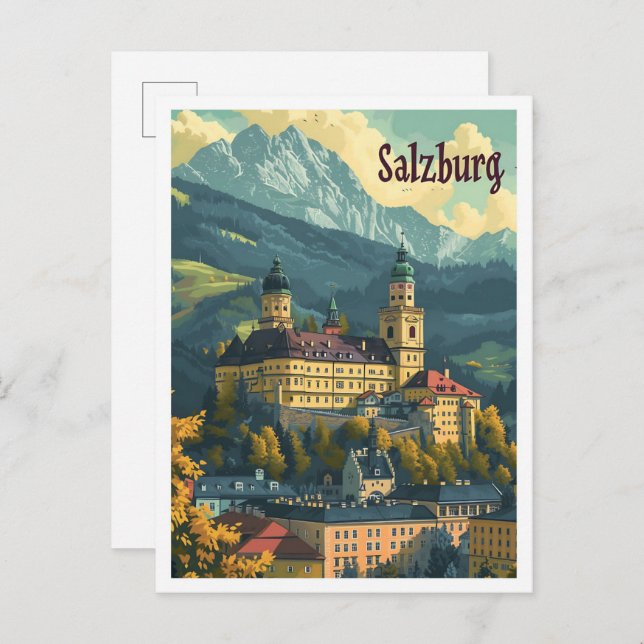 Postal Salzburgo Austria Ilustracion de viajes de arte vi (Anverso / Reverso)