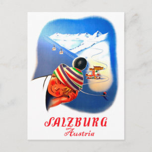 Postal Salzburgo, Austria. Niño que sueña con esquiar
