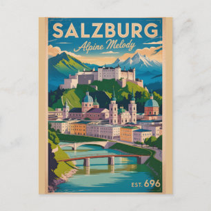 Postal Salzburgo Austria Retro Silueta Urbana Viajes