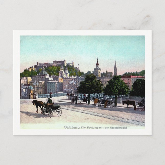 Postal Salzburgo, Austria, Staatsbrücke, 1910 Vintage (Anverso)