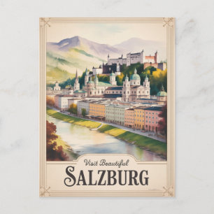 Postal Salzburgo Austria Viaje Pintura Acuarela