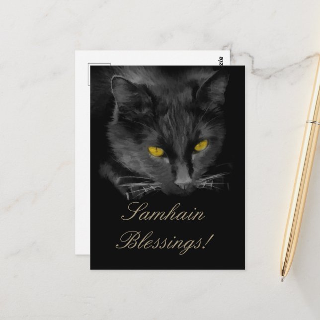 Postal Samhain Black Cat Holiday (Anverso/Reverso In Situ)