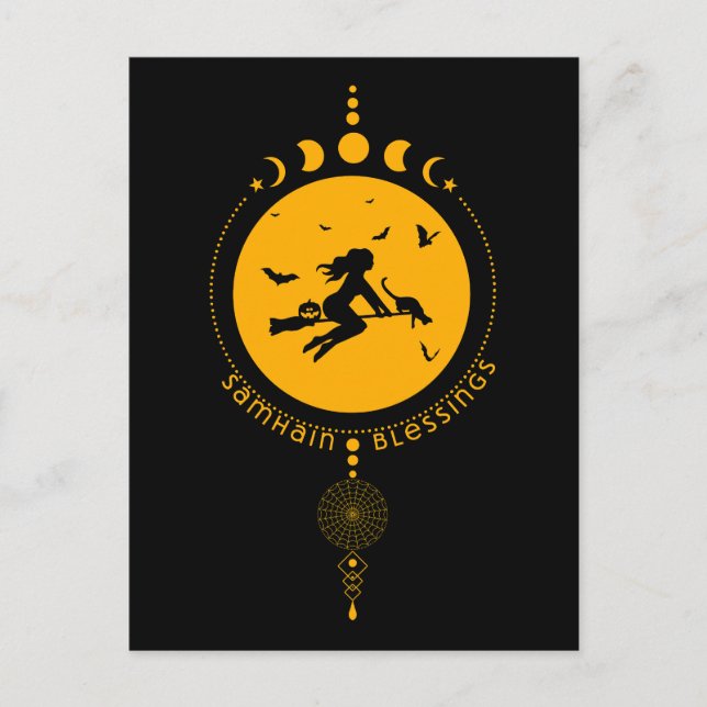 Postal Samhain Blessings, bruja (Anverso)