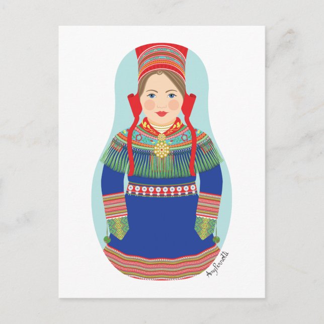 Postal Sami (pelo castaño) Matryoshka Postcard (Anverso)