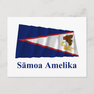 Postal Samoa Americana ondeando bandera con nombre en sam