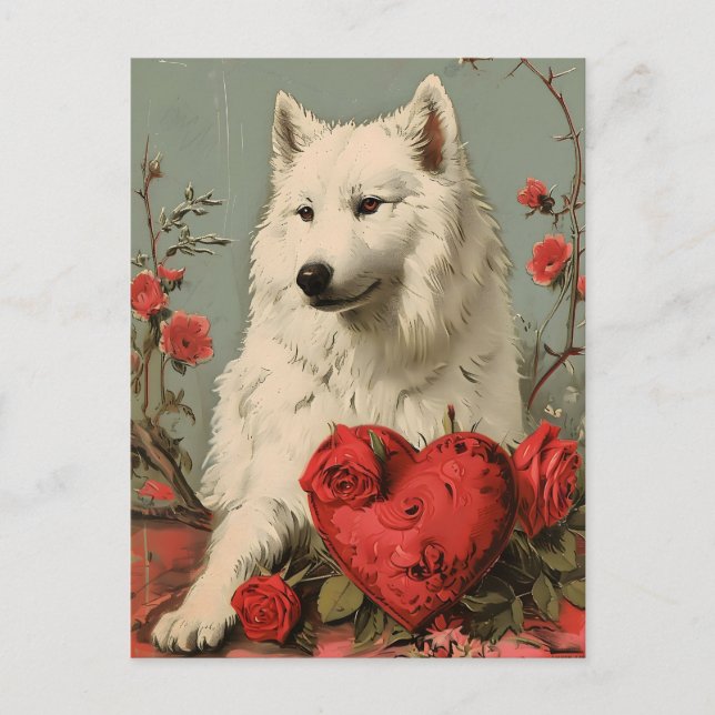 Postal Samoyed Vintage El día de San Valentín (Anverso)