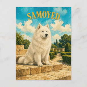 Postal Samoyedo, Arte de Perro con Acuarela Vintage