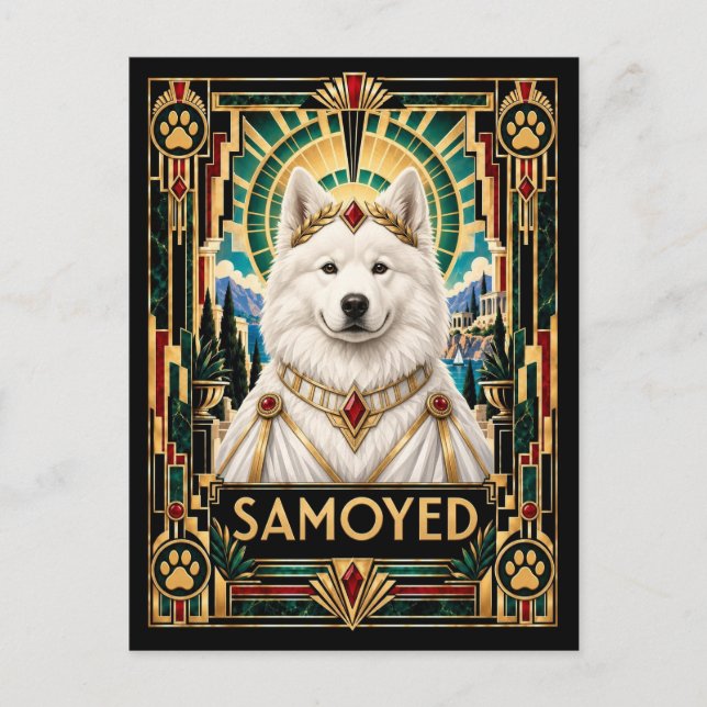 Postal Samoyedo, Perro Art Déco (Anverso)
